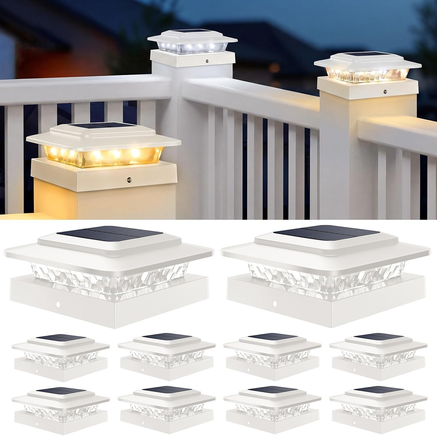 kolpop Solar Post Cap Lights Outdoor 10 Pack, 3 Color Temps&2 Brightness