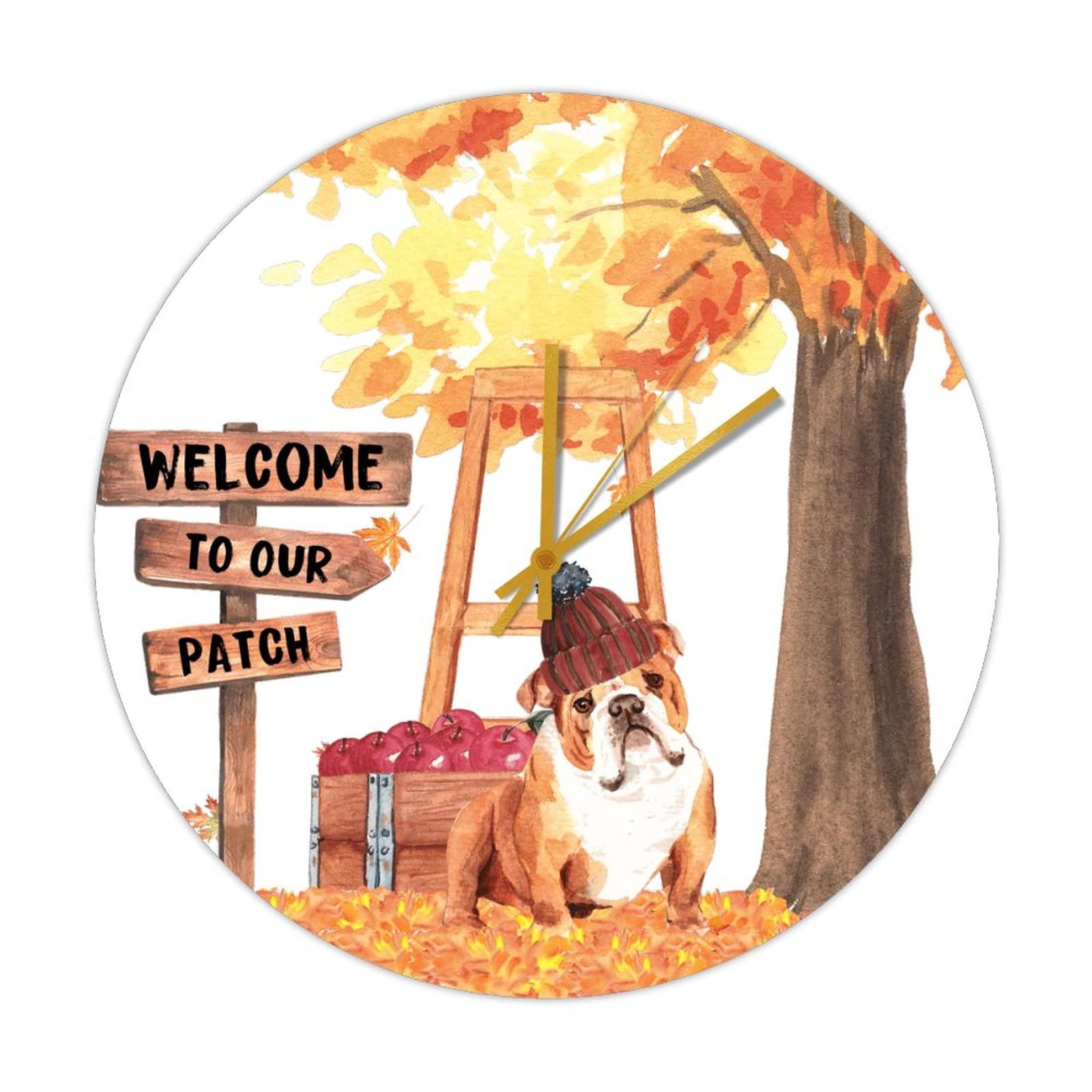 Horloge d'automne en bois avec bouledogue rétro