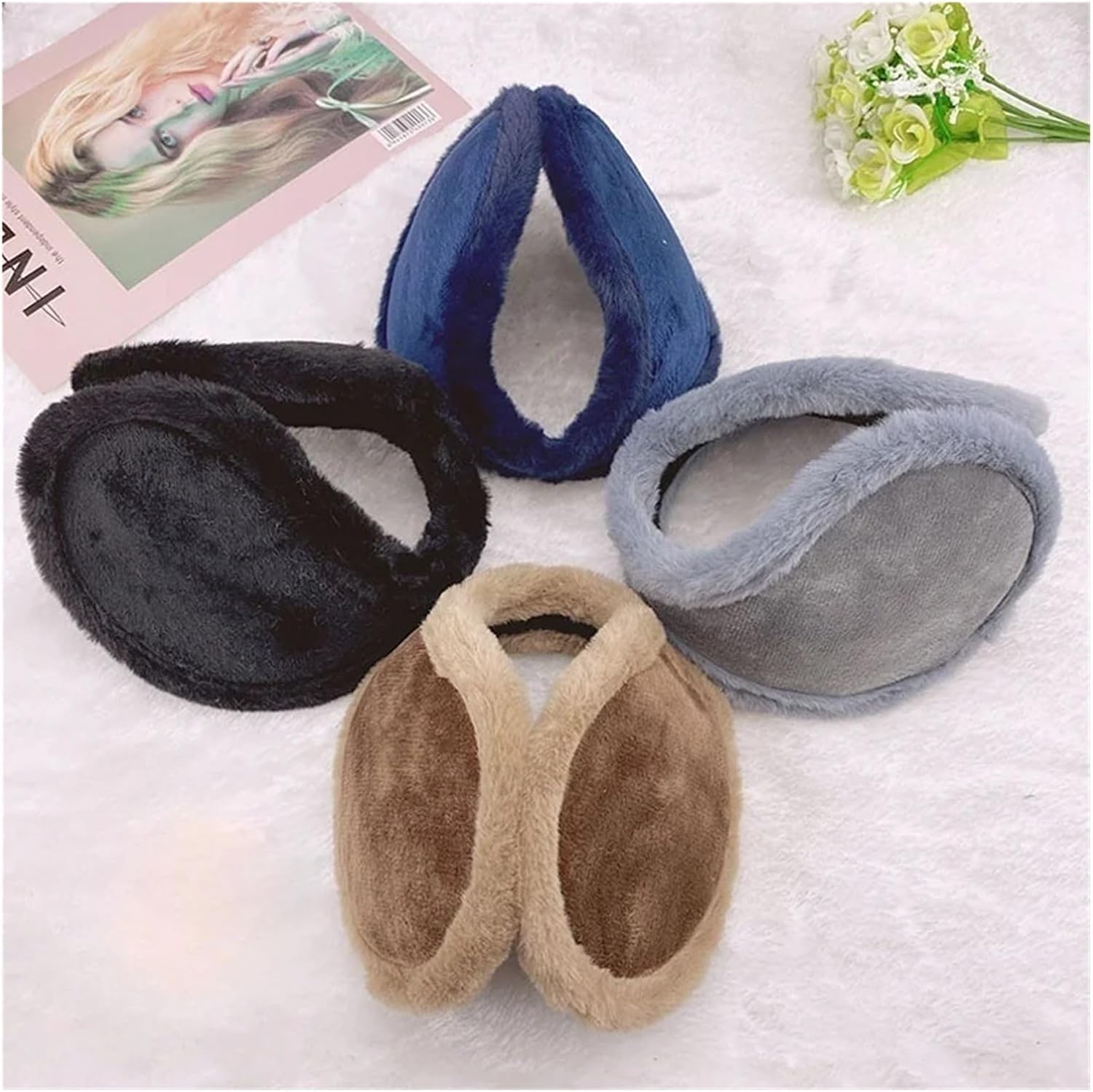 Men's Thick Plush Fleece Earmuffs - Warm Solid Color Ear Covers (Navy Blue)