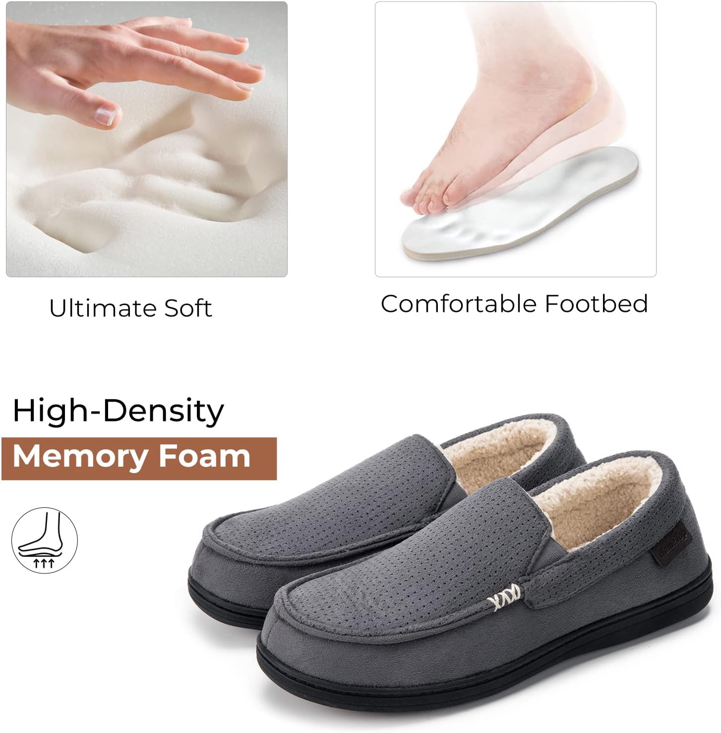 HomeTop Men's Classic Moccasin Slippers Comfy Memory Foam Indoor House Shoes - Image 6