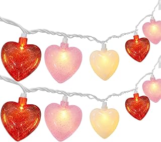8.5ft Valentine’s Day Heart String Lights Plug in, Valentines Lights with 10 LED Red Pink White Shatterproof Bulbs, Fairy Lights for Indoor Outdoor Home Decor Wedding Party Birthday, Warm White