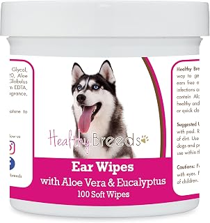 Healthy Breeds Siberian Husky Ear Cleaning Wipes with Aloe & Eucalyptus for Dogs 100 Count