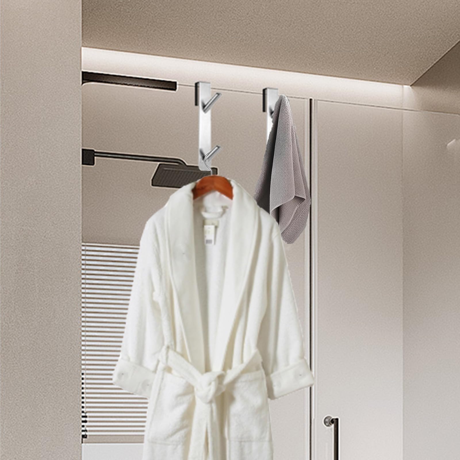 2 Pezzi Gancio Doccia - Ganci Asciugamani Bagno, Ganci sopra Porta Adatto Box Doccia in Vetro Senza Cornice di Spessore da 6-12 mm, Acciaio Inox (Gancho doble de plata)
