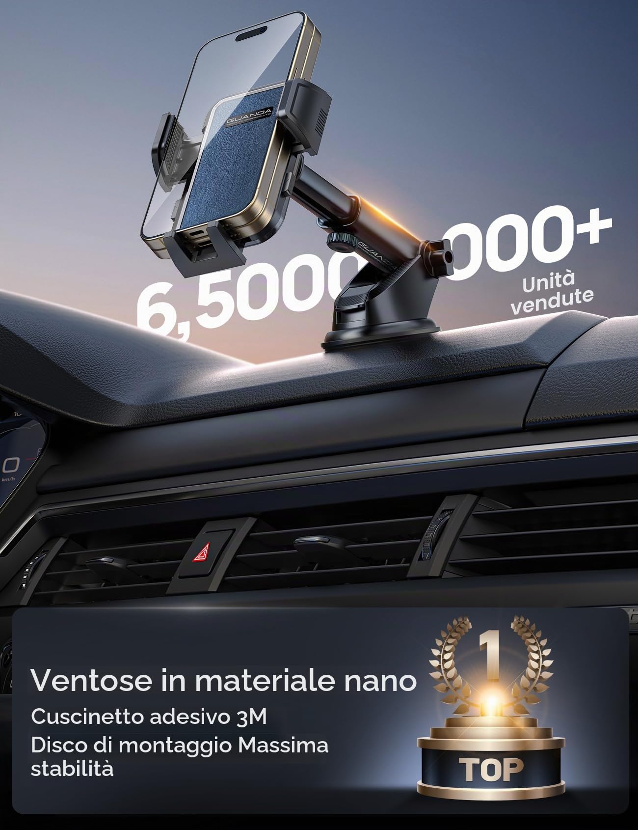 2026 Nuov Supporto Telefono Auto Cruscotto, Robusti Porta Cellulare Auto Ventosa Parabrezza, Silicone Antiscivolo Girevole 360° Porta Telefono Auto Universale Per iPhone Samsung Xiaomi Smartphones