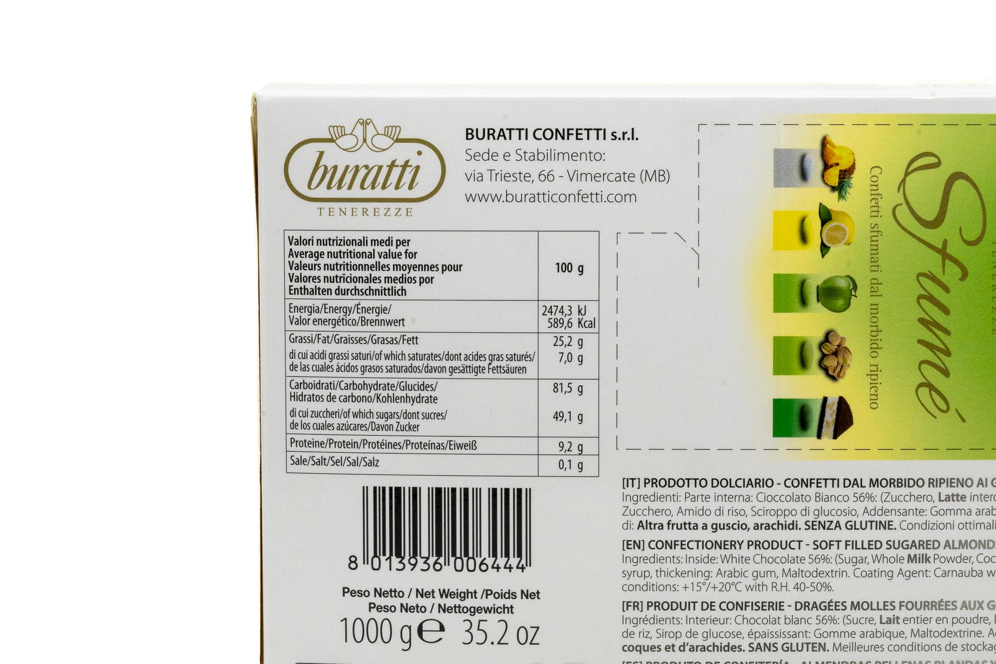 Buratti Confetti con Mandorle Tostate Ricoperte di Cioccolato, Bianco ai Molteplici Gusti, Tenerezze Sfumè Verde - 1000 g (Confezione da 2)
