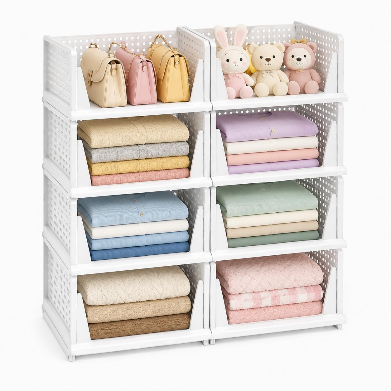 Kleiderschrank Organizer –8er Set, stapelbar, für Kleidung & Schlafzimmer