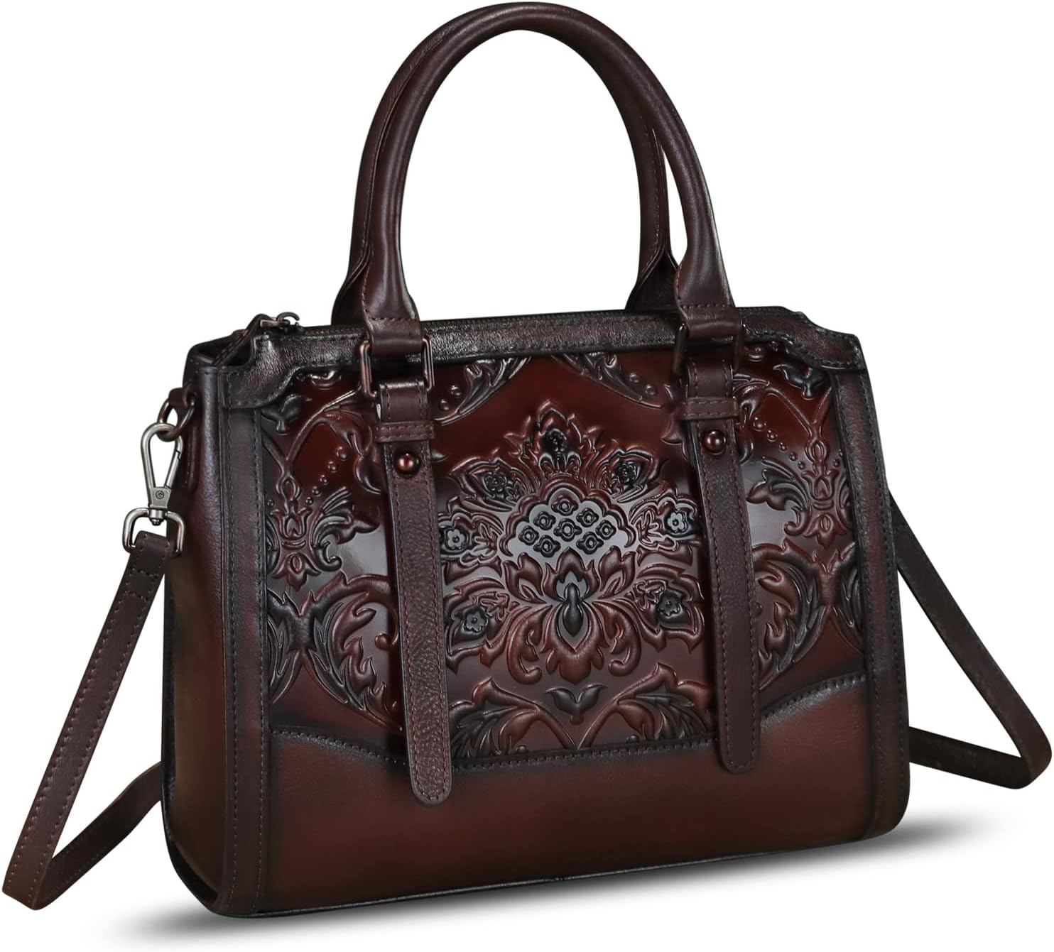 Genuine Leather Satchel for Women Embossed Leather Top Handle Bags Handmade Purse Vintage Crossbody Handbags Hobo Bag