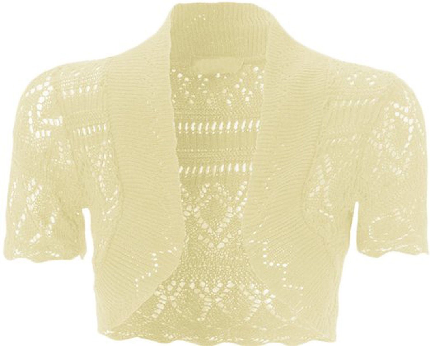 Women's New Crochet Front Open Short Sleeve Knitted Bolero Cropped Cardigan Shrug Cream