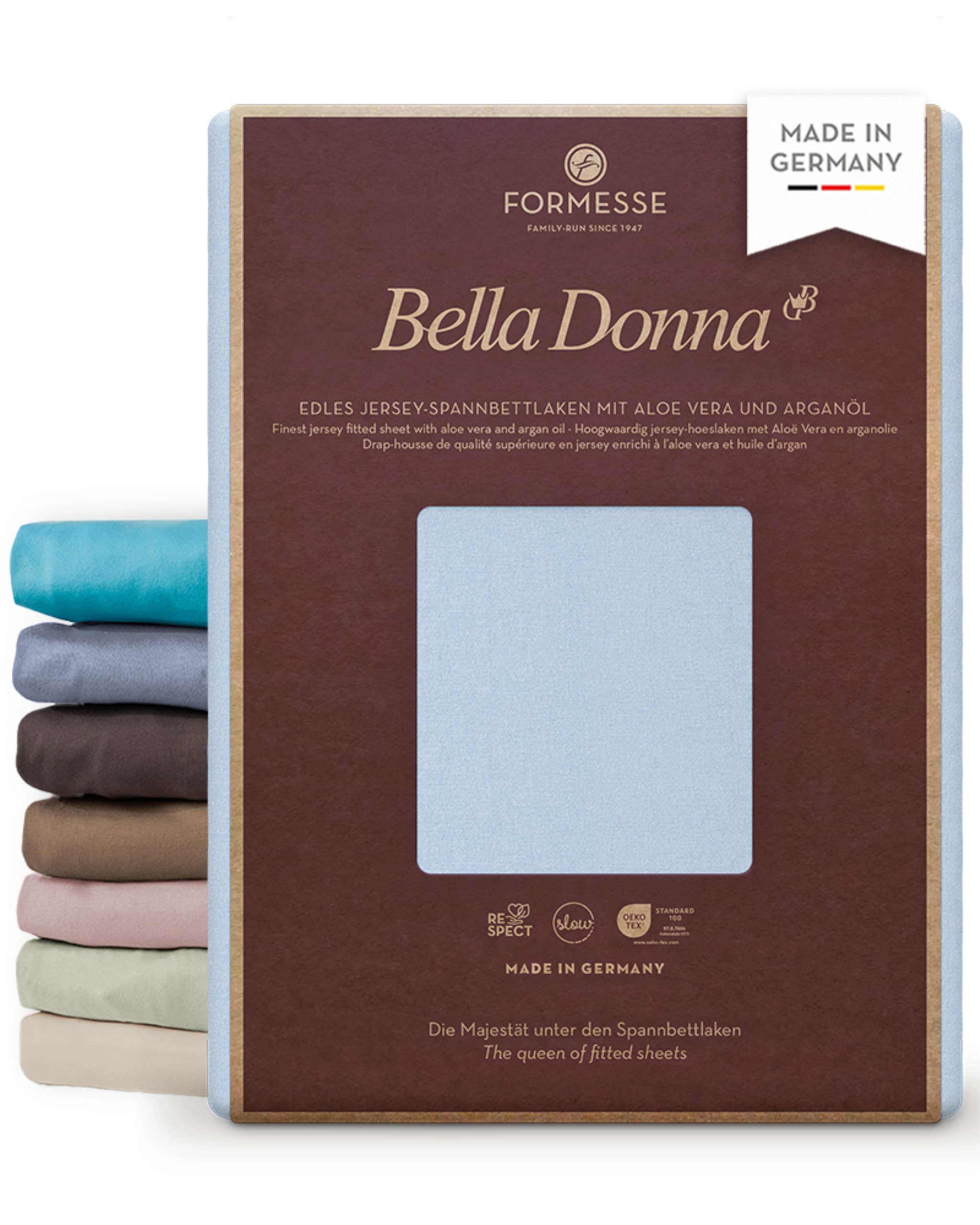 Formesse – Bella Donna Jersey. Szlachetne prześcieradło z gumką z dżerseju 90 x 190-100 x 220 cm - wysokość do 30 cm - 97% przędza bawełniana, 3% elastan, aloes i olej arganowy prześcieradło z gumką z