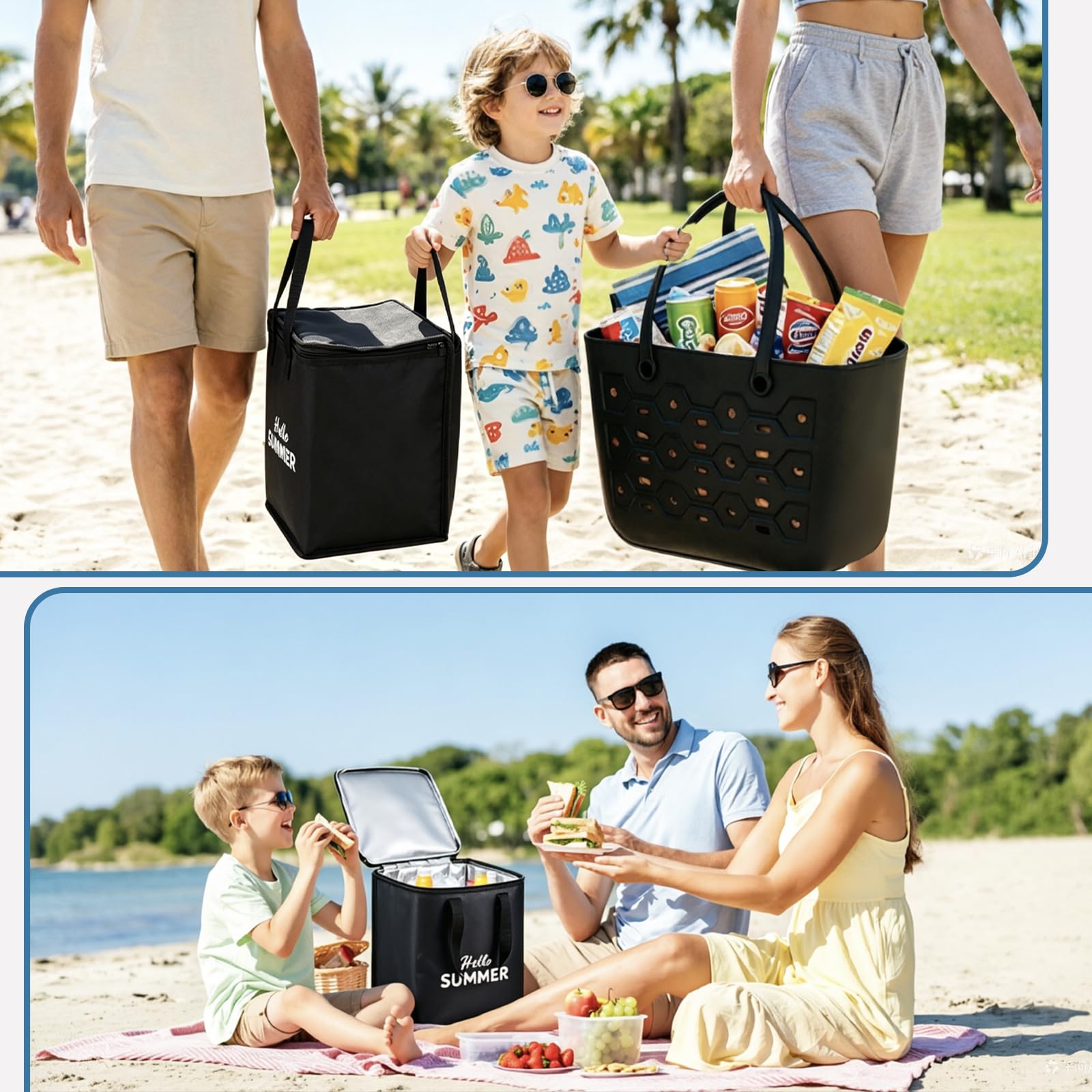 PoVwlty Borsa da spiaggia in gomma con dispositivo di raffreddamento isolato, borsa impermeabile per l'estate
