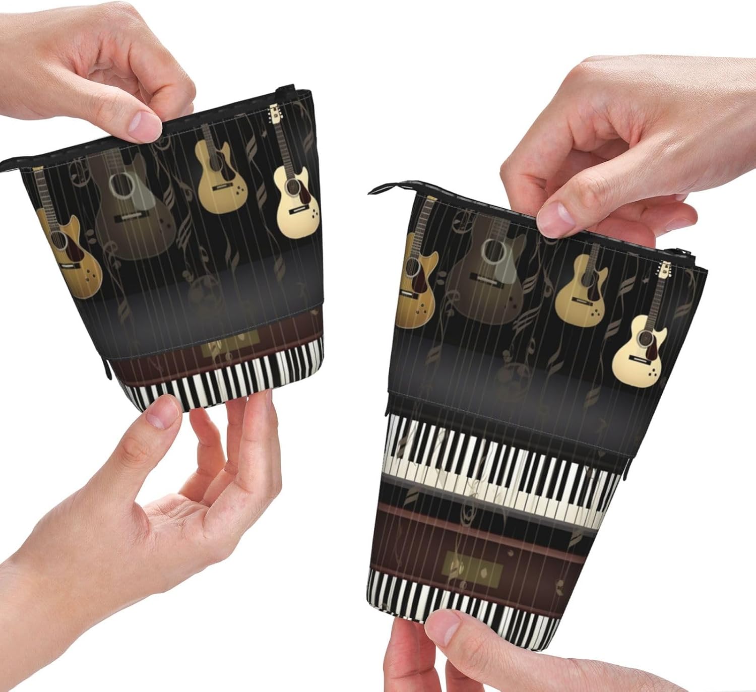 Standing Pencil Case, Cute Telescopic Pencil Pouch, Guitar Piano Pattern Pencil Bag, Kawaii Stand up Pen Holder, Portable Aesthetic Makeup Bag for Christmas Holiday New Year Office Bag image 5