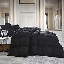 Luxurious Oversize California King Goose Down Feather Fiber Comforter Duvet Insert, 108 X 98 inches, 100% Egyptian Cotton Cover, 80 oz. Fill Weight, All-Season Black Stripe Comforter