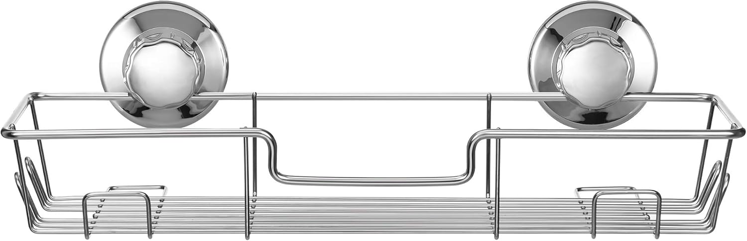 iPEGTOP Strong Suction Cup Shower Caddy Bath Shelf Storage with 4 Side Hooks, Combo Organizer Basket for Shampoo, Conditioner, Soap, Razor Bathroom Accessories, Chrome, 2 Count