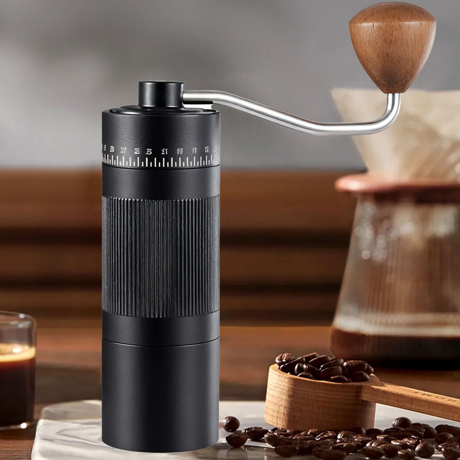 Huairdum Molinillo de café Manual, Molinillo de Rendimiento de Molienda Premium, de 55 Ajustes Ajustables para el Hogar, Viajes y Preparación de café (BLACK) (BLACK) () ()