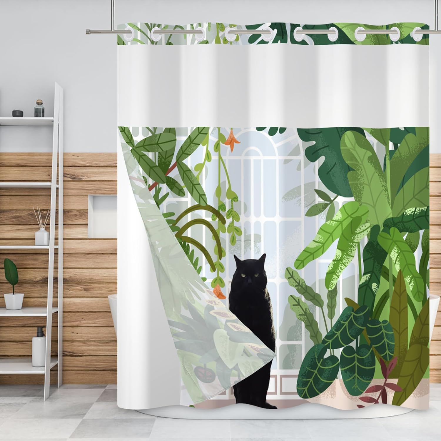 Baocicco No Hook Shower Curtain with Snap in Liner Nature Landscape Summer Forest River Jungle Waterfall Lake Waterproof No Hook Fabric Window Scenery Shower Curtains Set for Bath Bathtub 71x74 Inch