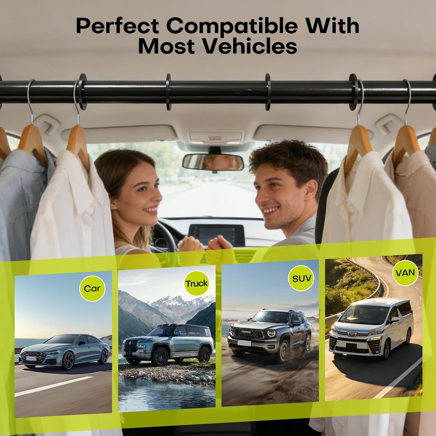 Hikeen Car Clothes Hanger Bar, Adjustable Telescopic Car Clothes Rack 35-59 Inches, Suitable For Most Cars Trucks SUVs RVs Road Travelers