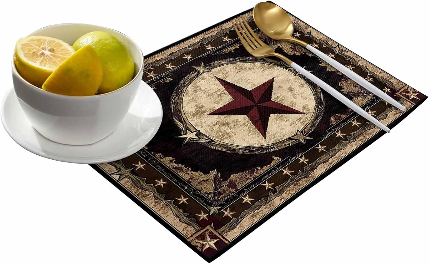 Western Texas Star Placemats for Dining Table Set of 6, Rustic Vintage Place Mats for Kitchen/Dining, Non Slip, Durable, Washable Table Mats 13''x19'' Table Decor, Brown