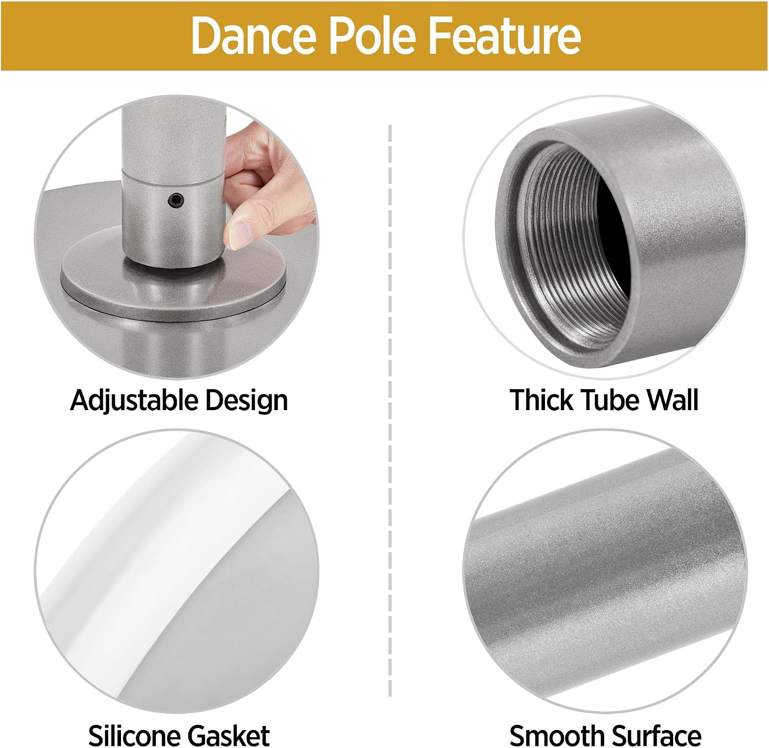 Yaheetech Dance Pole Portable Dancing Pole Height Adjustable 6.9ft-9ft Static Spinning Pole for Apartment, Silver/Argent