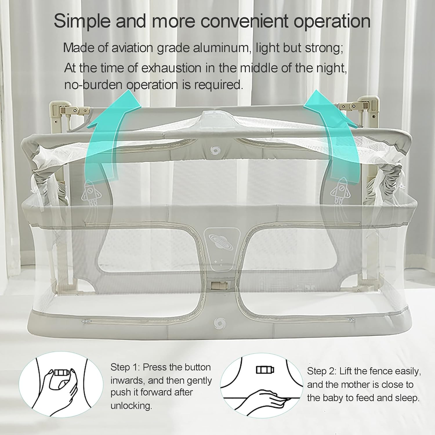 Baby Bedside Sleeper, 3 in 1 Folding Portable Crib, breathable and visible mesh window, soft washable liner cover and sturdy aluminum alloy,Easy to Assemble, baby bassinets bedside sleeper Stationary