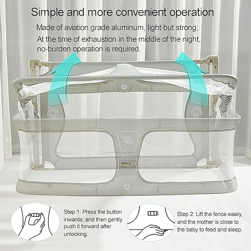 Miniatura 6 de Cama de noche 3 en 1 para bebé, cama para bebé en la cama, cuna portátil, ventana de malla transpirable y visible, cubierta de forro lavable suave y