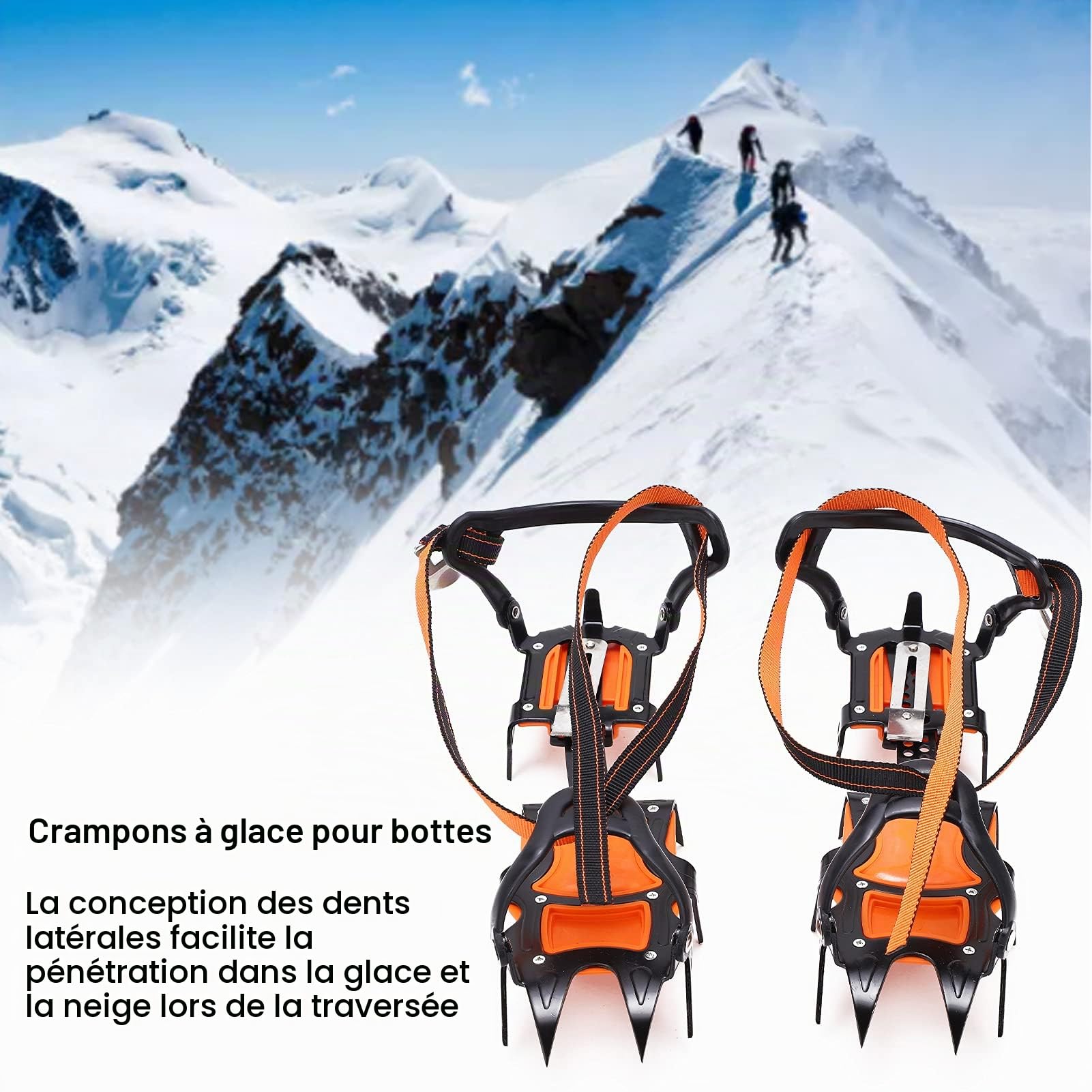 Crampons de Randonnée en Acier, Crampons à Glace Professionnels à 12 Dents, Crampons à Glace pour Chaussures de Neige D'hiver, Pointes de Traction Universelles Antidérapantes pour la Randonnée