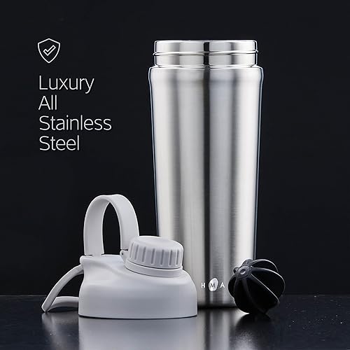 Miniatura 8 de Earthmade Robust - Botella mezcladora de proteínas de acero inoxidable botella mezcladora aislada de 28 onzas para mezcla de proteínas que mantiene