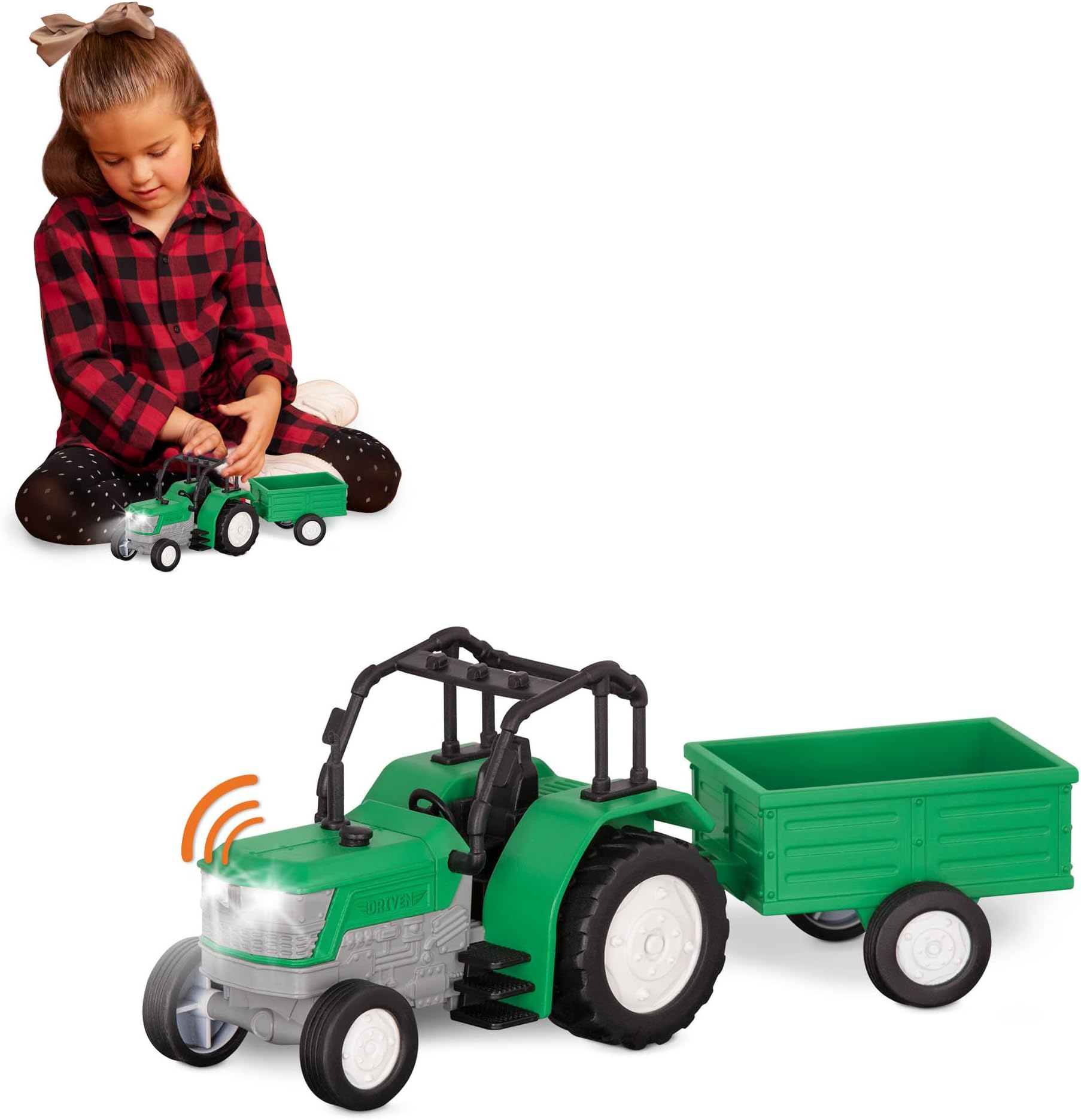 Driven by Battat – 7-Inch Tractor Toy with Lights & Sounds, Movable Parts, Farm Vehicle for Boys & Girls, Durable Design, Realistic Details, Ideal Gift 3+ Years Toy for Kids