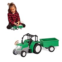 Driven by Battat – Trattore, 20 cm – Piccolo trattore e rimorchio giocattolo – Veicolo agricolo giocattolo per bambini – Luci e suoni – Parti mobili – 3 anni +