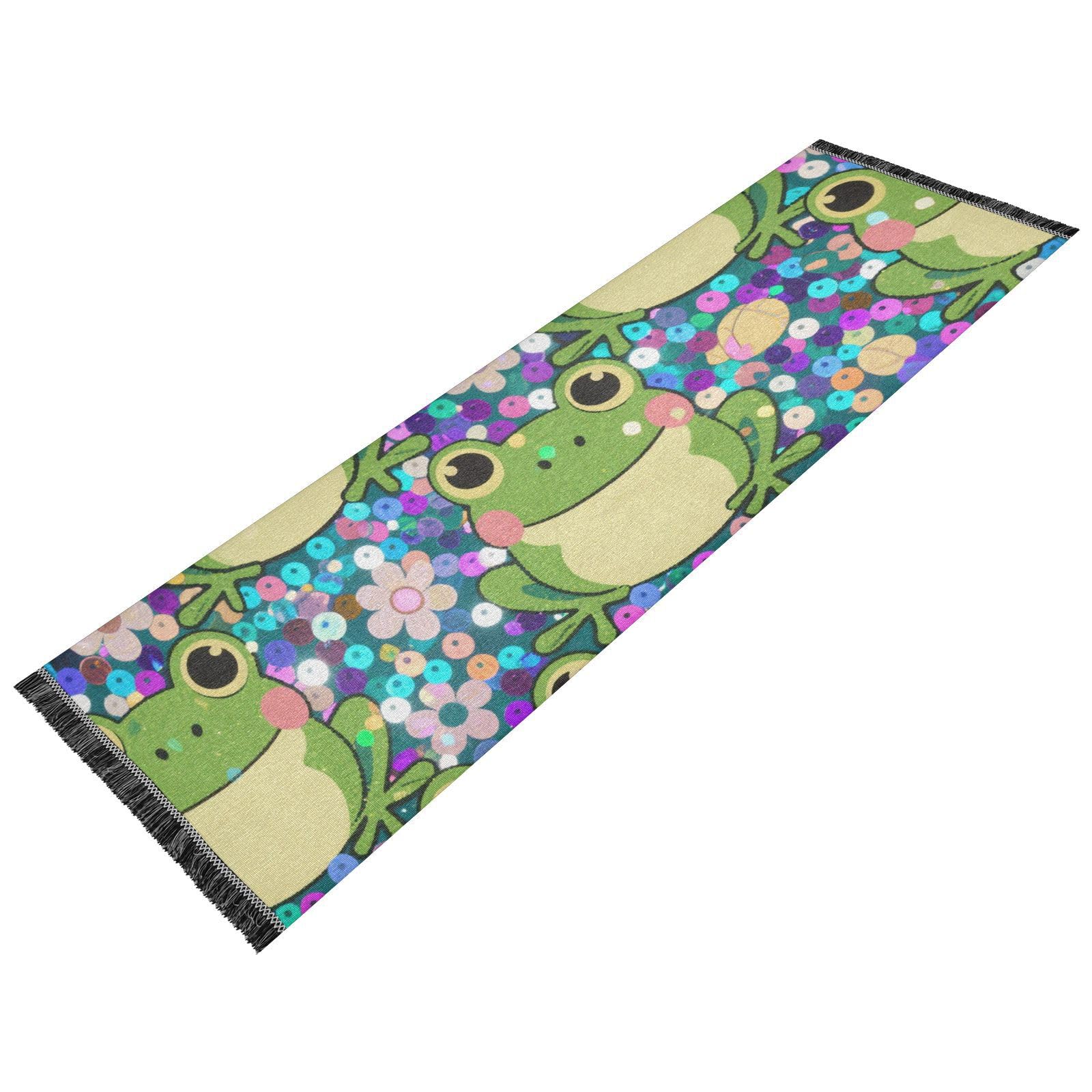 Tapis de couloir lavable violet grenouille paillettes avec pompons