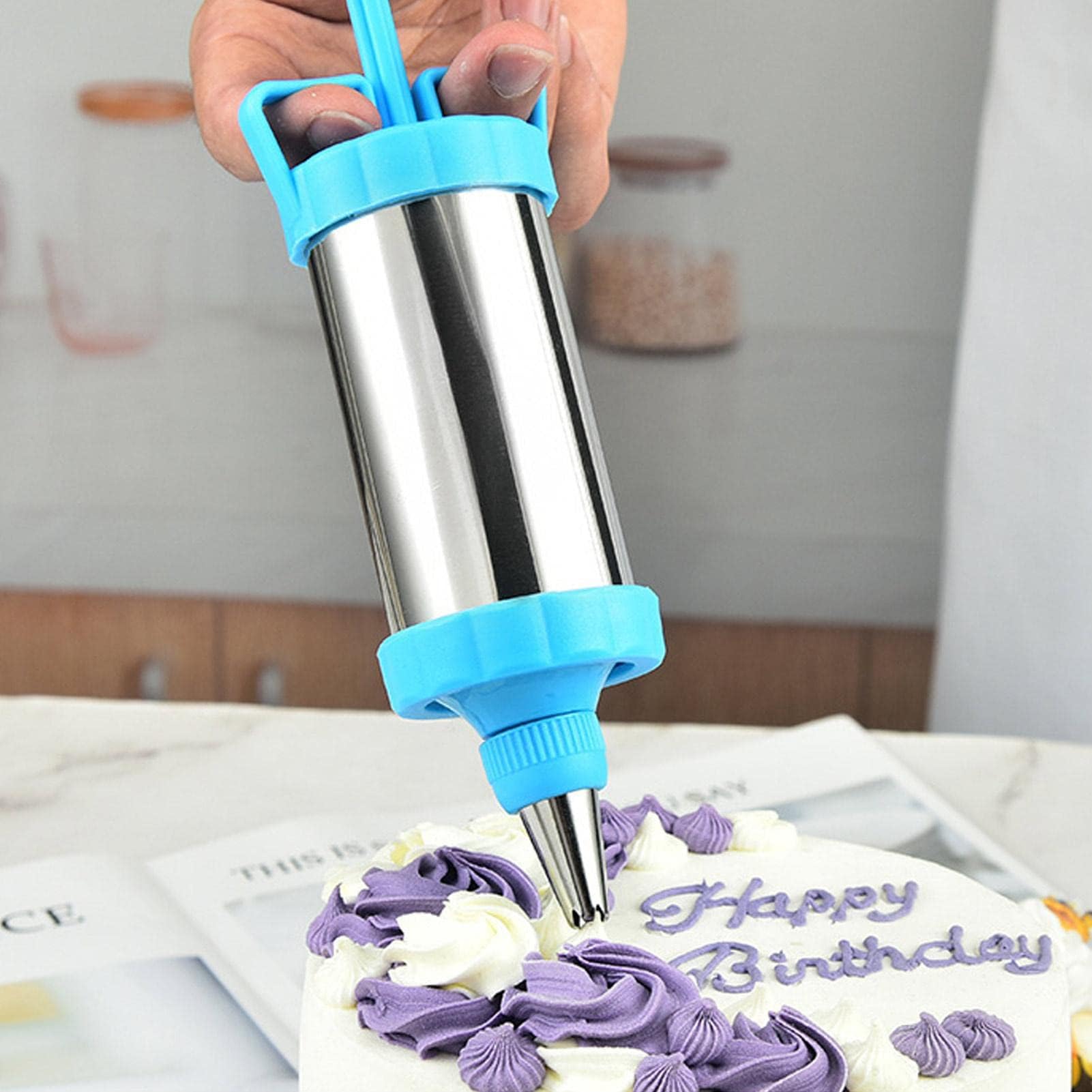 Kit de décoration de seringue d'injecteur de remplissage de pâtisserie, outil de glaçage en acier inoxydable avec 3 buses de glaçage et 1 spatule à crème for décorateur de gâteau bricolage, outil de p