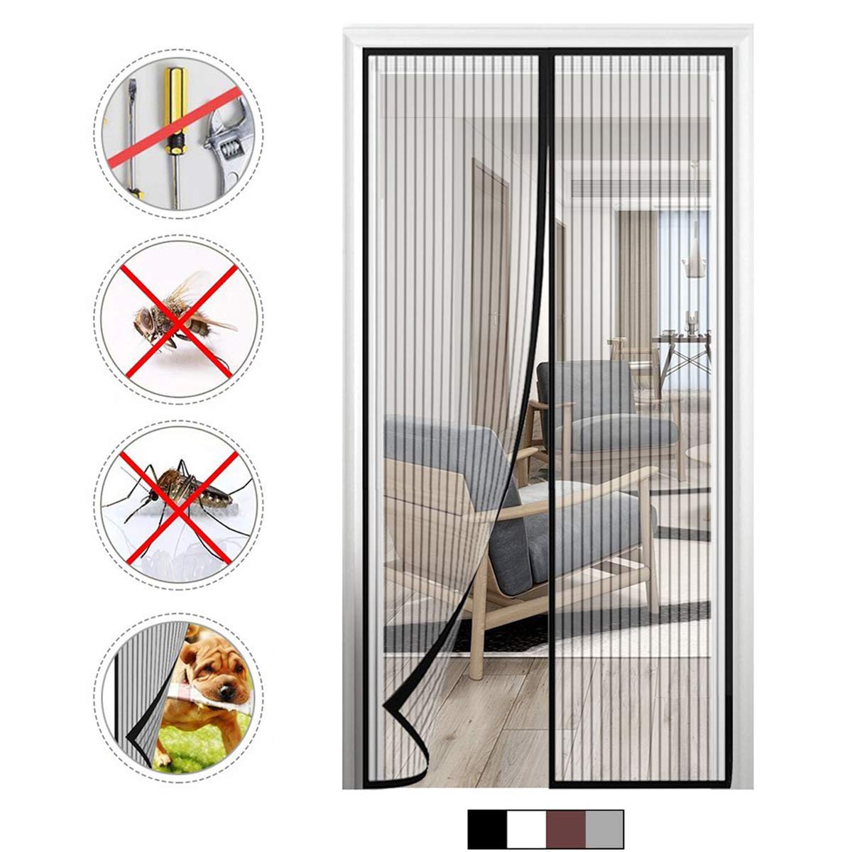 Moustiquaire aimantée porte fenêtre 120x205cm rideau noir anti mouche