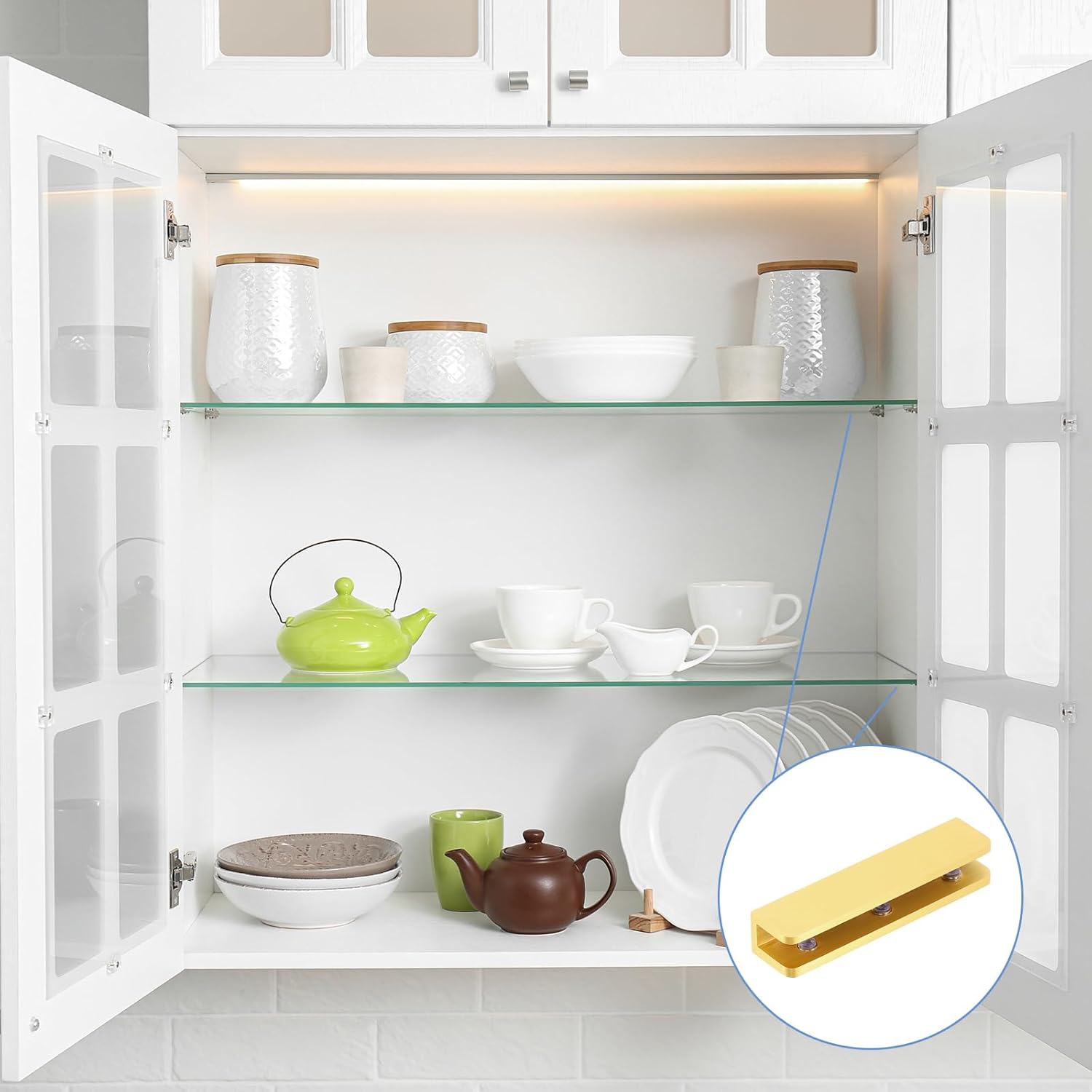 uxcell 4Pcs Glass Shelf Brackets, Adjustable Solid Brass Glass Shelf Bracket, Wall Mount Glass Shelf Holder Fixture Glass Clip for 8-10mm(0.31"-0.39") Glass, Gold