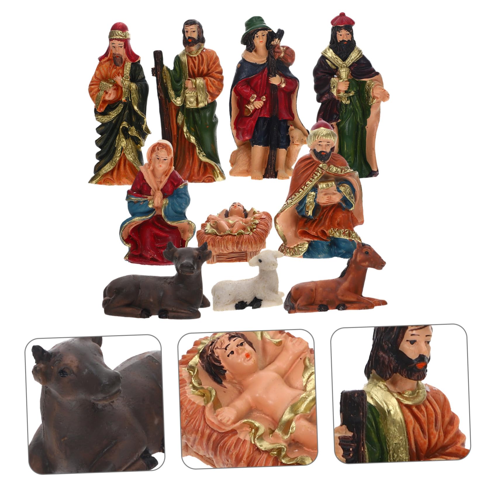 TOPBATHY 2 Juegos de Estatuas de Resina del Nacimiento de Jesús Pesebre para Navidad Juego de Figuras Decorativas de La Natividad