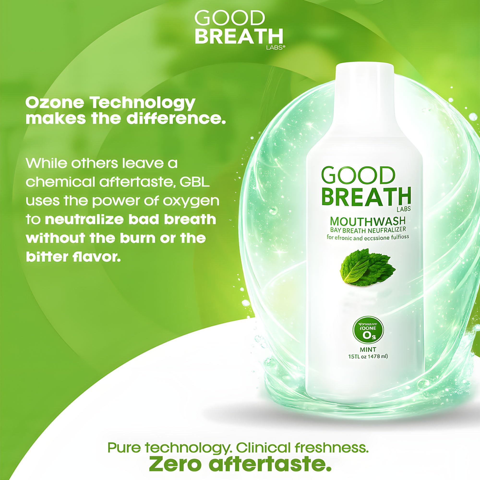 Goodbreath Labs - Enjuague bucal | Nueva tecnología de ozono especializada en mal aliento crónico | Neutralizador del mal aliento (menta, 1 paquete (473 ml)