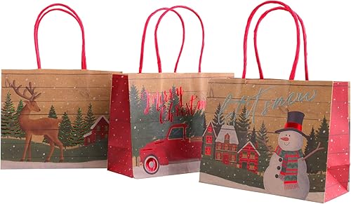 Miniatura 2 de Bolsas de regalo de papel kraft de Navidad con sello de papel de aluminio, moda pequeña, paquete de 12