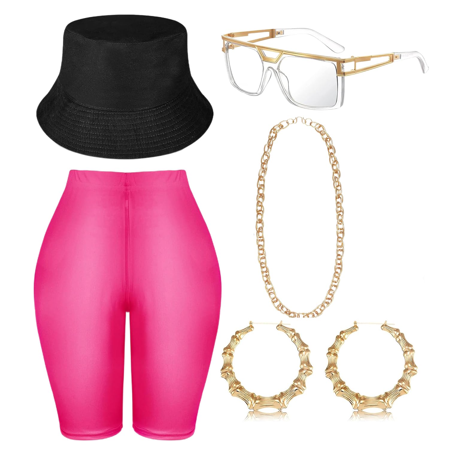 GOHOY Hip Hop Costume Kit 80s 90s Yoga Pants Jewelry Outfit Christmas Rapper Accessories for Women