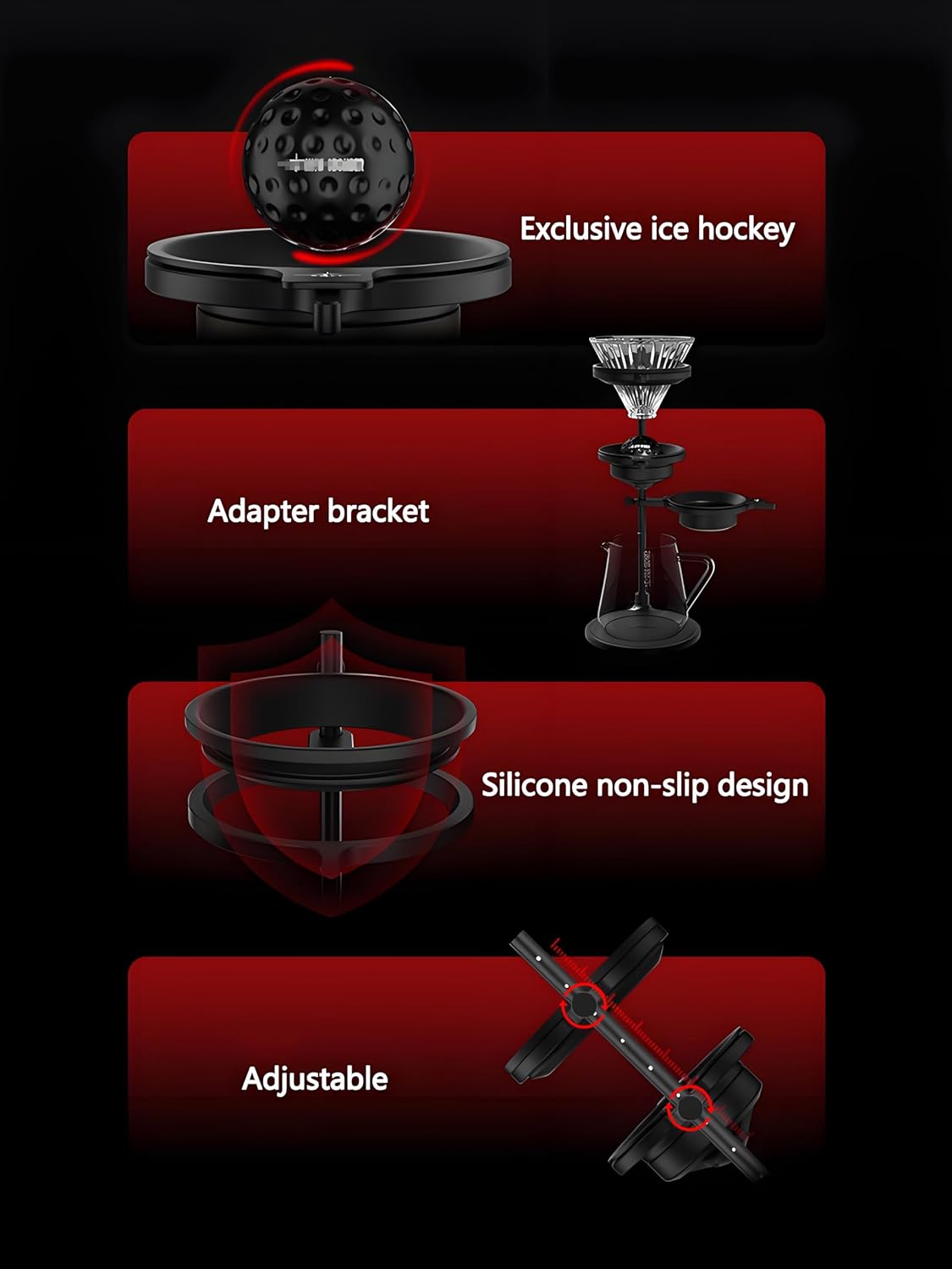 Pour Over Stand with 2 pcs Cooling Ball, Coffee Dripper Stand Adjustable for Coffee Connoisseurs Lovers for Best Coffee Experience (Black)