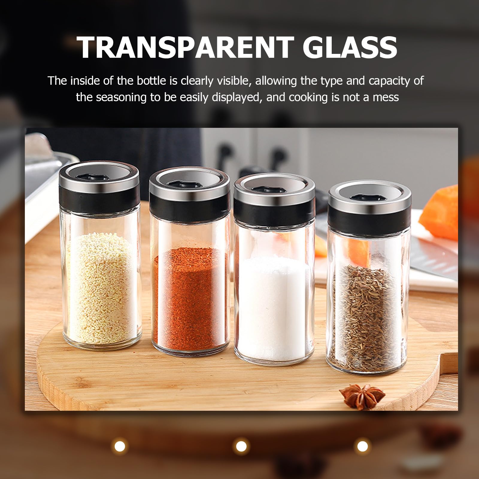 VANZACK 4 Stück Transparente Gewürzflaschen aus Glas 150 ml Vorratsgläser für Salz Pfeffer Zucker Lebensmittelecht Rostfrei mit Schraubdeckel Küchenaufbewahrung
