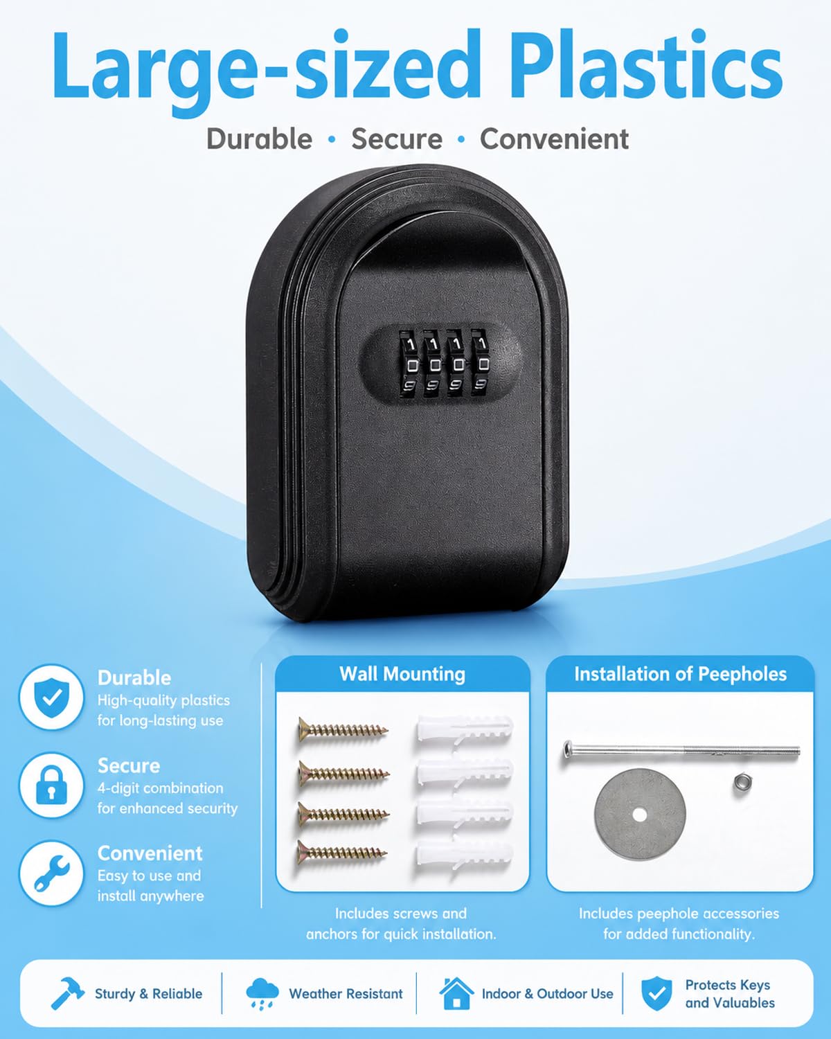 Cassaforte per chiavi a parete, chiusura a combinazione, Cassetta di Sicurezza a Chiave Impermeabile, Cassaforte Porta Chiavi da Esterno con 4 Cifre Combinazione Codice, 12,8 x 9,3 x 4,3 cm