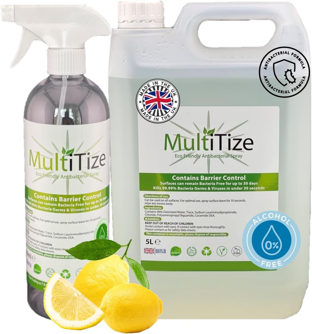 ‘MultiTize Eco, Multi Purpose Antibacterial Cleaner, MultiTize Eco, Multi Surface Antibacterial Spray (5 Litres + 1 Spray Bottle)