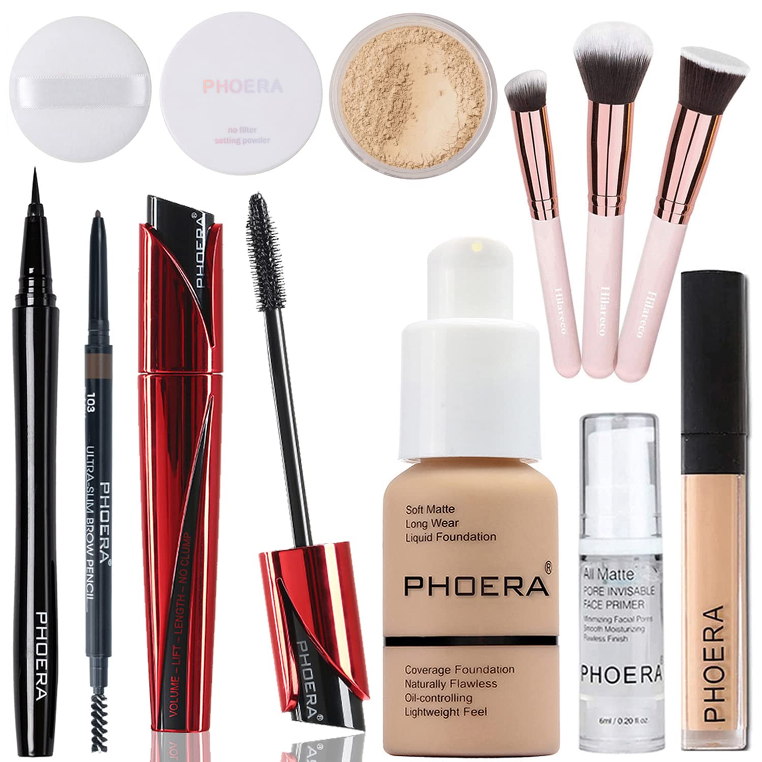HilarecoPHOERA Foundation,PHOERA 9D Mascara,PHOERA Makeup Foundation Full Coverage,PHOERA Primer, PHOERA Powder, PHOERA Concealer, Kabuki Brushes Makeup Foundation Brush Powder Brush Concealer Brush