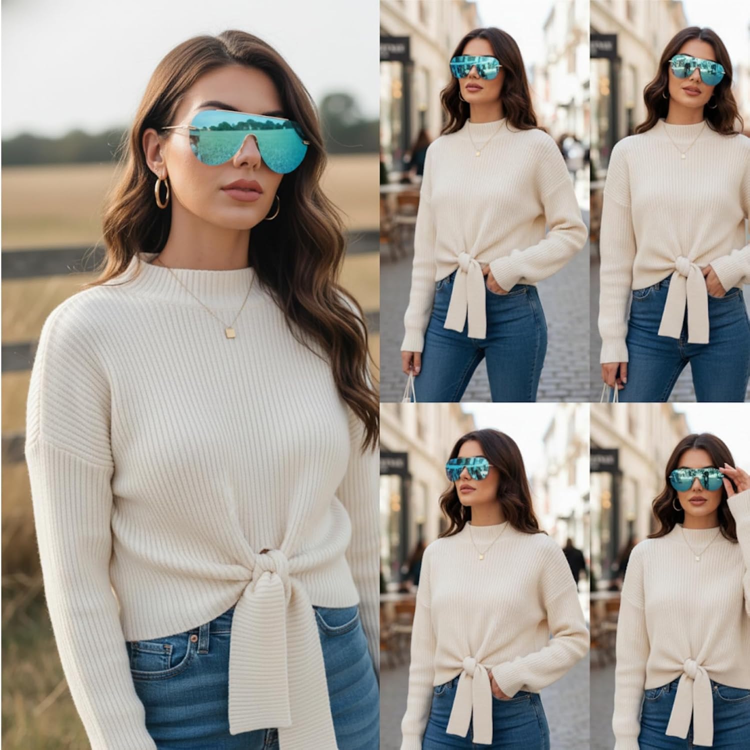 Oversized Y2k Shield Sungalsses for Women & Men, UV400 Protection Rimless Aviator Shades with Gift Box & Travel Case - Image 2