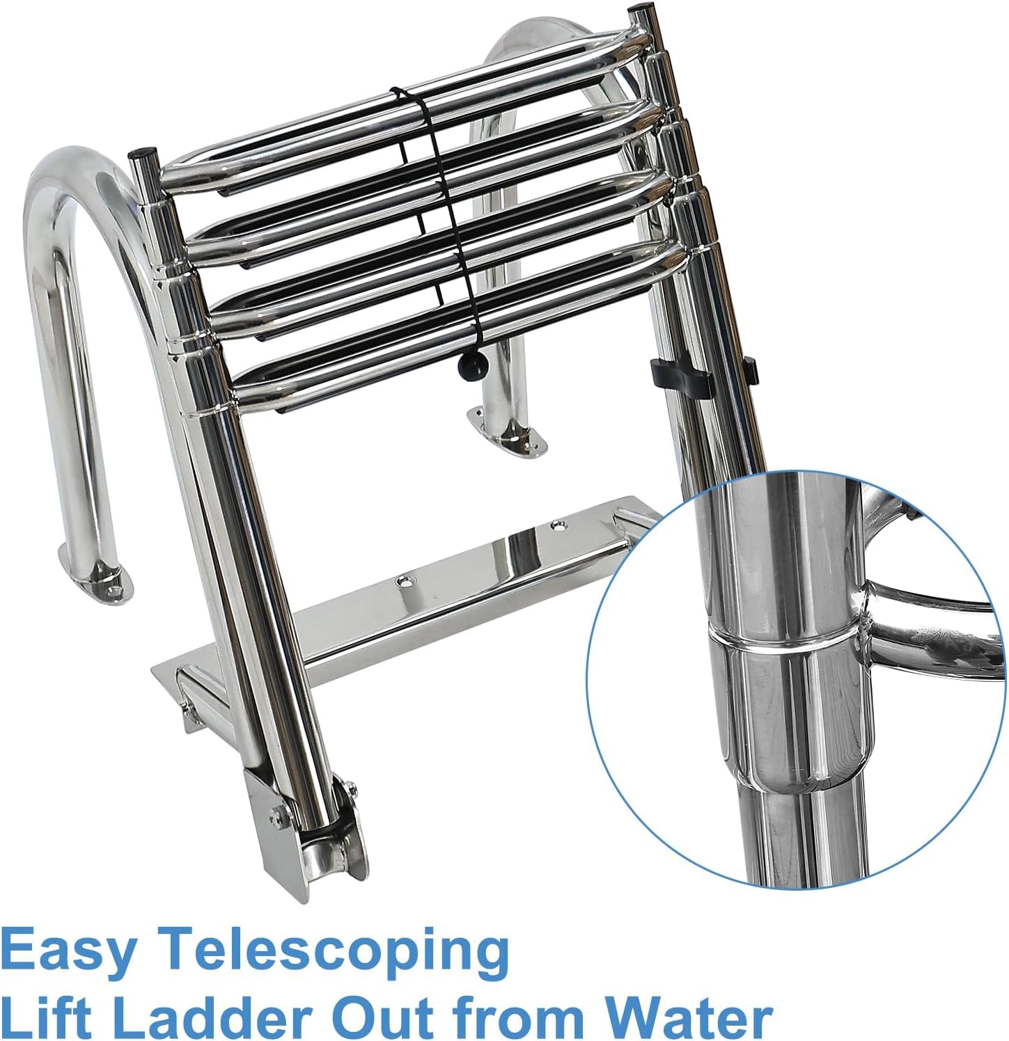 Bath Scaletta per barca Pooler, 4 fase Pieghevole Telescopico Leader Boot Acciaio inox Gestione in acciaio con manico e pedale antiscivolo, Guide barche di Bathing Sports Ultimo 150KG