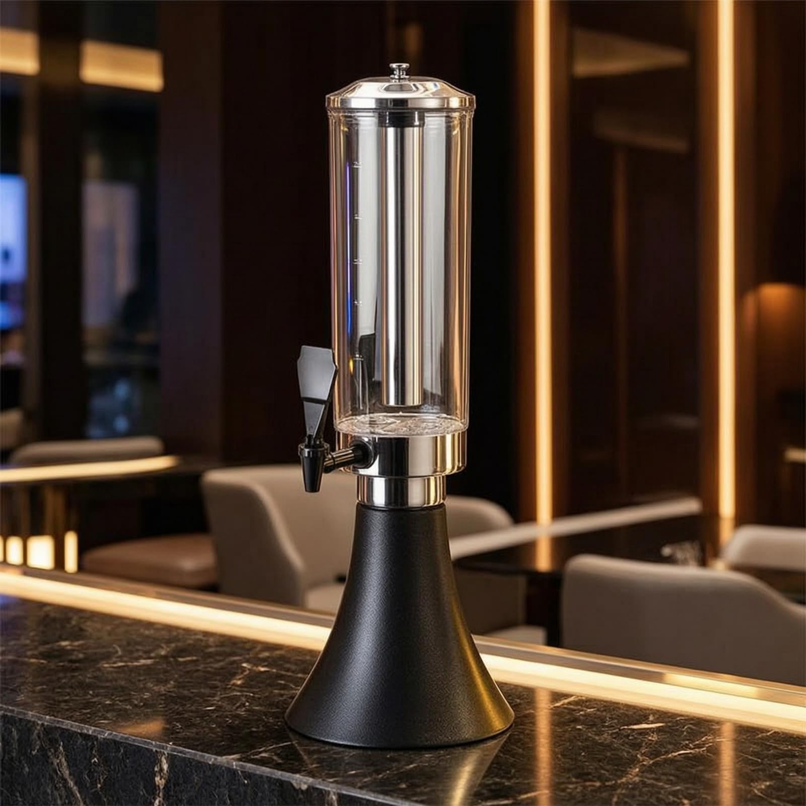 rockible Getränkespender mit Eiszylinder Eisgekühlt Getränkesäule mit Zapfhahn Kalthaltend Biersäule Zapfhahn für Gastronomen, Gartenparty, Gastronomie, Array, Holzmaserung