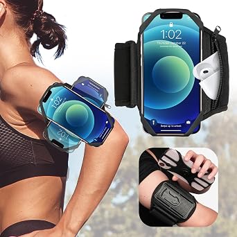 Running Armband Phone Holder with Earphone Bag 360 Rotatable Arm Band for Phone for Running Fits iPhone 16 Pro Max/15/14/13 and All 4.5-7" Phone, for iPhone Arm Band for Running Accessories Women Men
