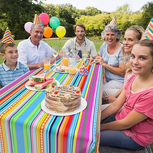 Miniatura 6 de Decoraciones de fiesta mexicana, 3 manteles rectangulares de plástico con flores mexicanas desechables, manteles de Cinco de Mayo, decoraciones de