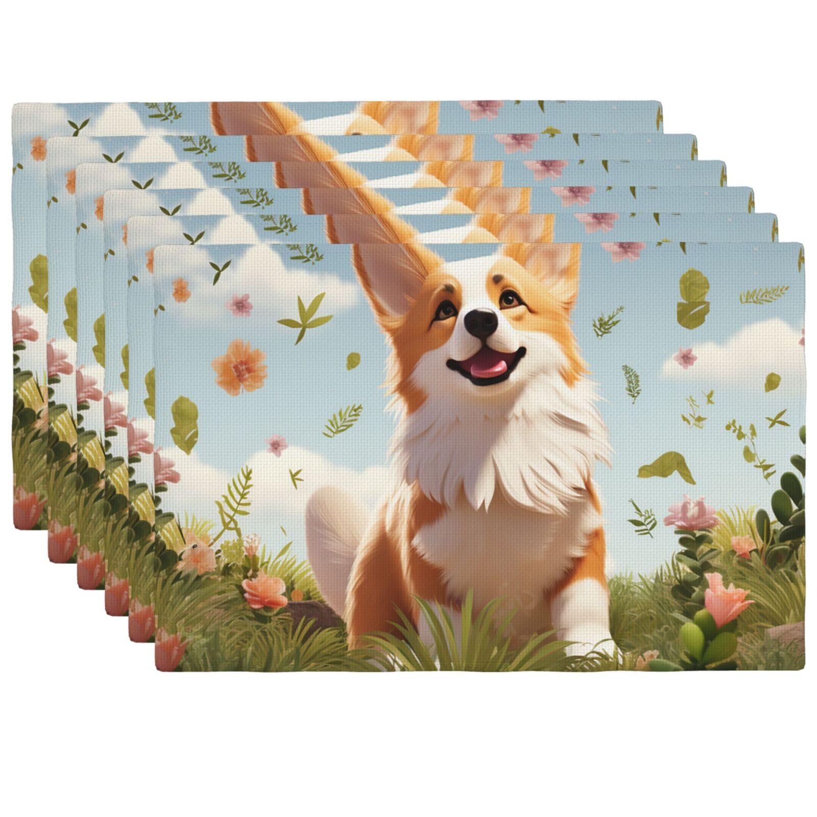 Sets de table Corgi en lin tissé pliable lavable et résistant à la chaleur