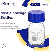 Vista 3 de Botellas redondas de vidrio de 3.4 onzas (3.4 fl oz), botella de vidrio de borosilicato resistente con tapa de rosca GL45, paquete de 12