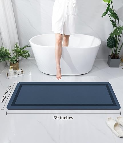 Miniatura 2 de chakme Alfombra de baño de 59 x 17 pulgadas, ultra delgada, mágica, antideslizante, de secado rápido, absorbentes, para suelo de baño (azul marino,