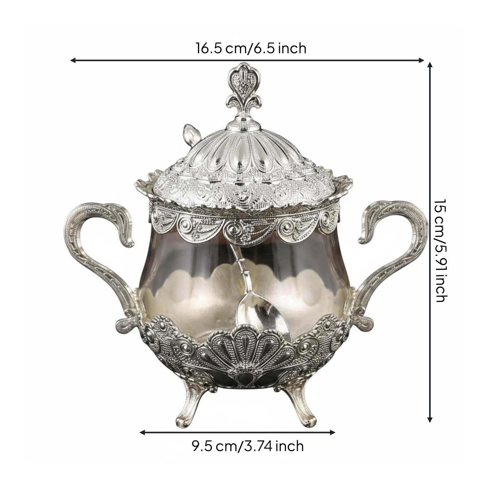 Zuccheriera con Coperchio Stile Europeo Zuccheriera Decorata Finitura Finitura Argento Accessorio Tavola per Ristorante, Argento